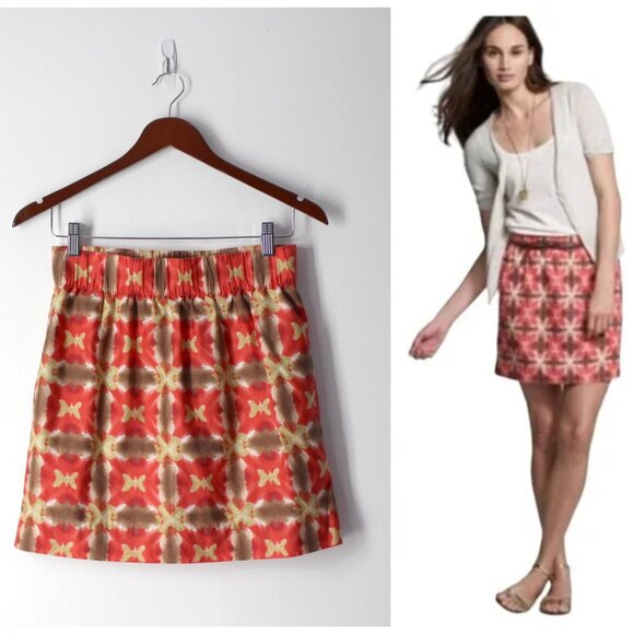 J Crew skirt with pockets Sz 0 cotton POPPI Abstract Print - Picture 1 of 9